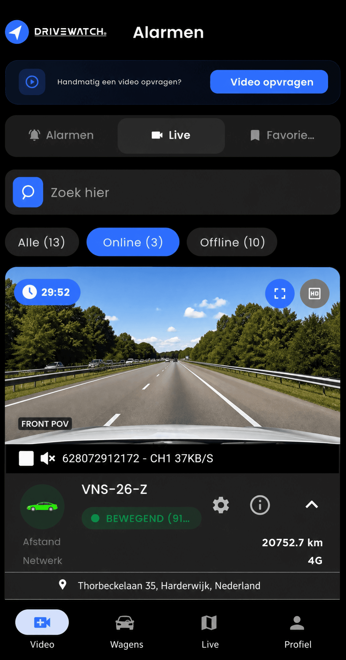 Drivewatch app, live camera preview