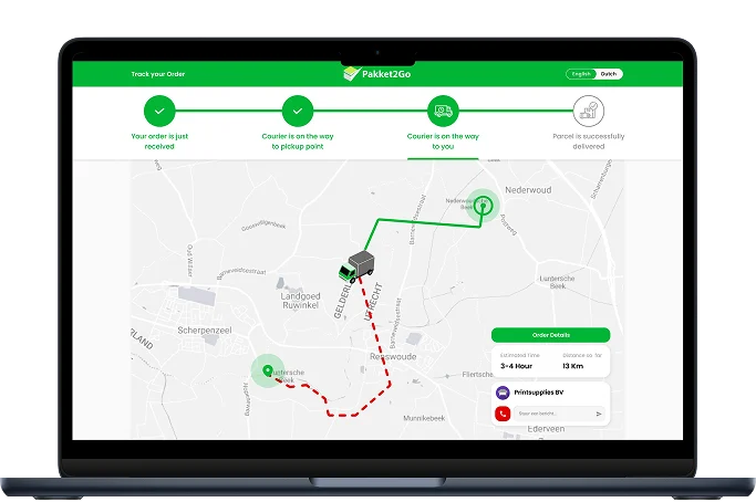 The Pakket2Go track & trace portal. Drivewatch location and live camera view feed into the screen their customers already use.