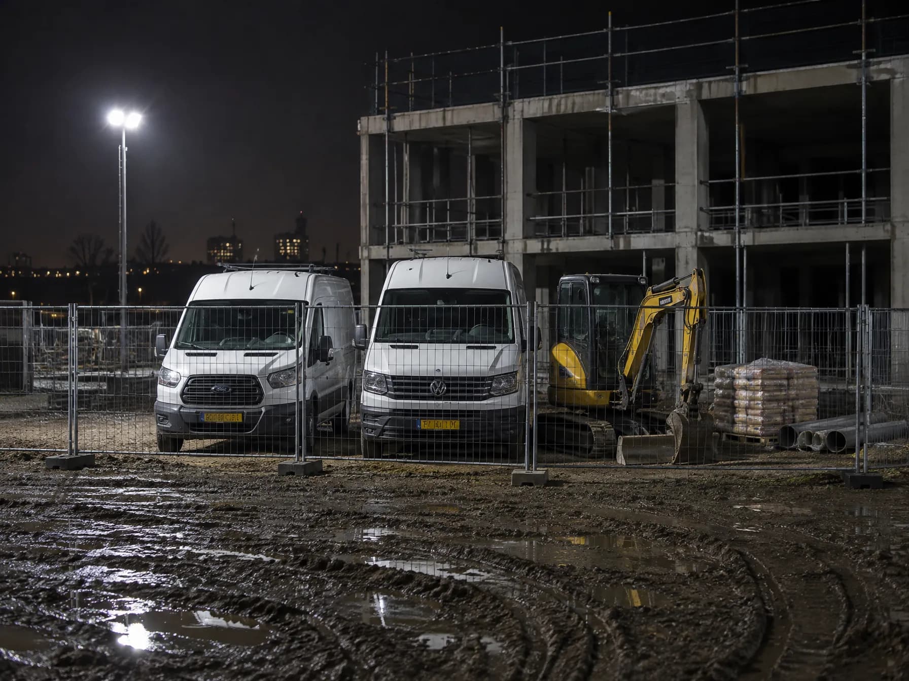 A building site at night