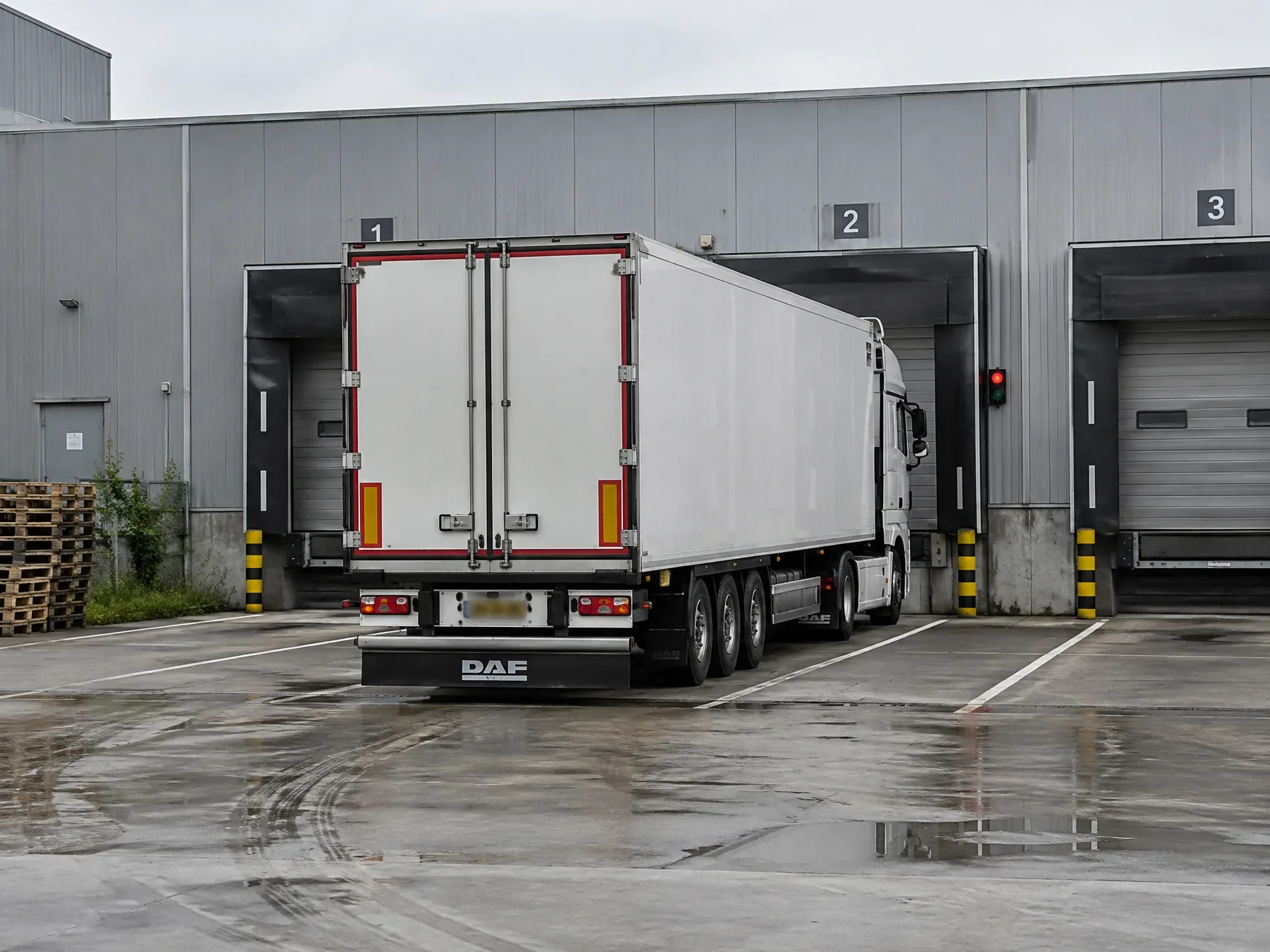 A truck waiting at a loading dock