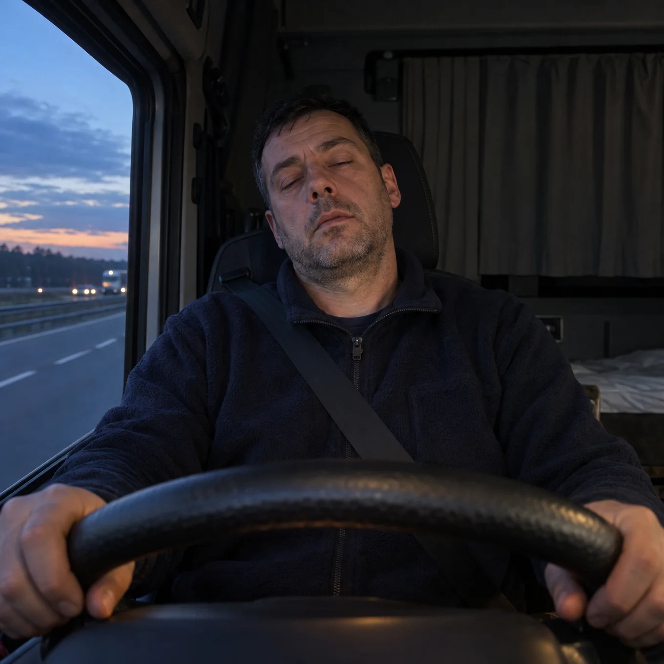 Videoclip eines Alarms: die Kabinenkamera sieht einen müden Fahrer