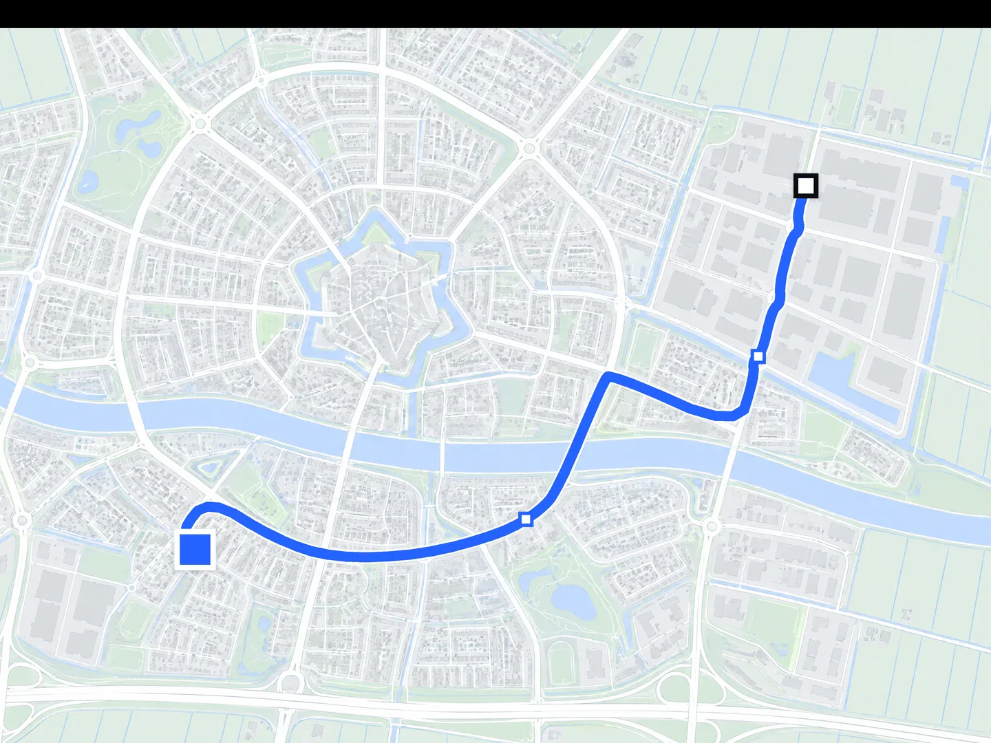 Eine Fahrt auf der Karte, von der Abfahrt bis zur Ankunft