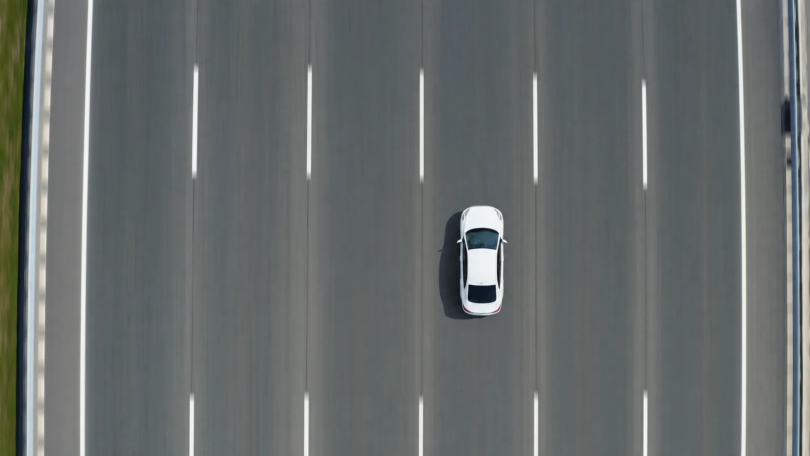 Aerial of a rental car on the motorway with a speed alert